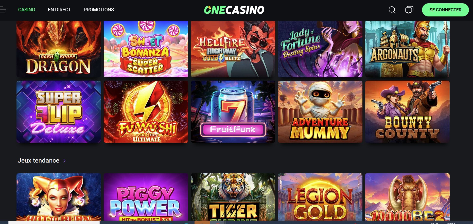 Sélection de jeux disponibles sur le casino en ligne